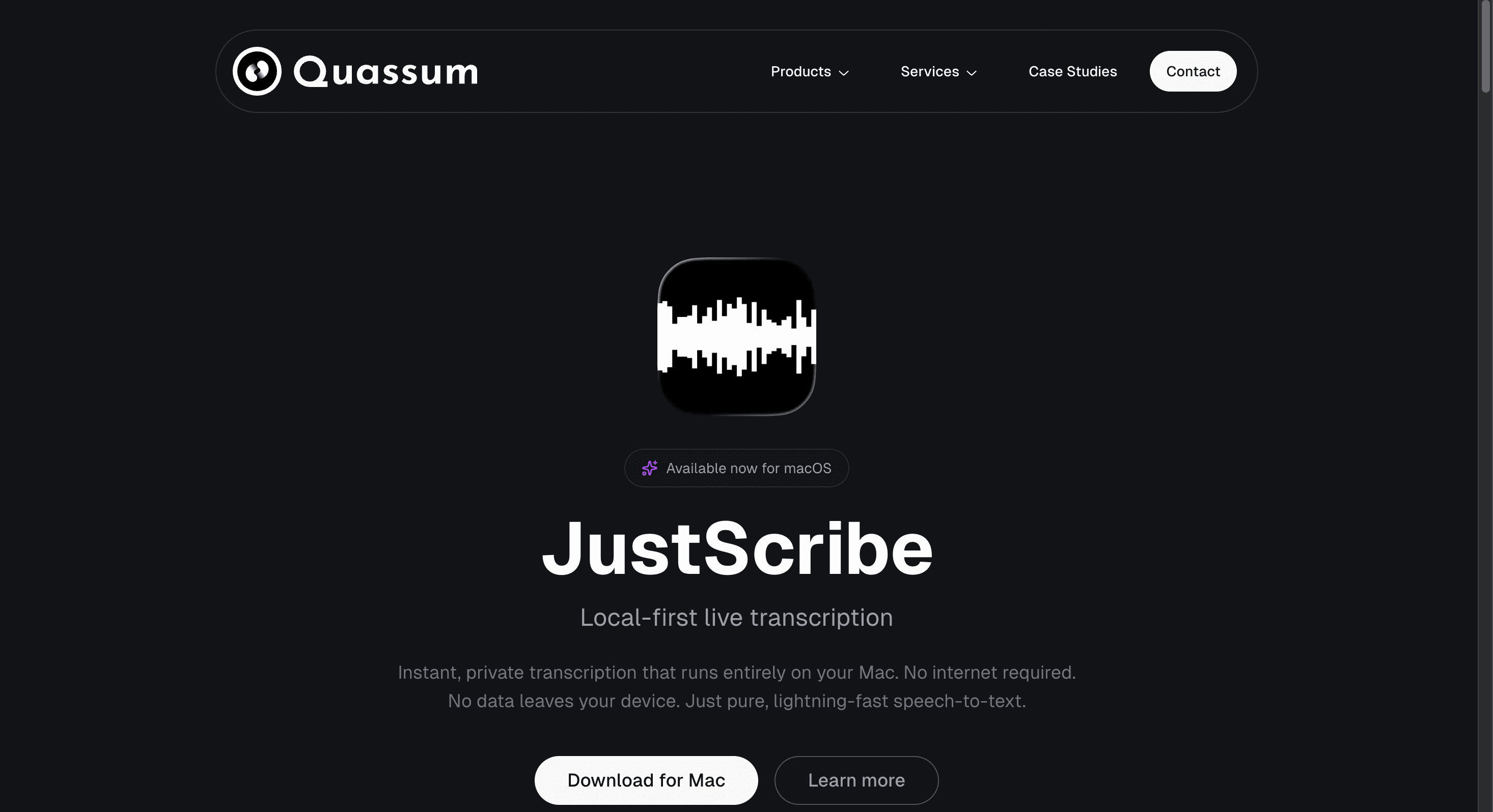 JustScribe by Quassum — local-first live transcription app